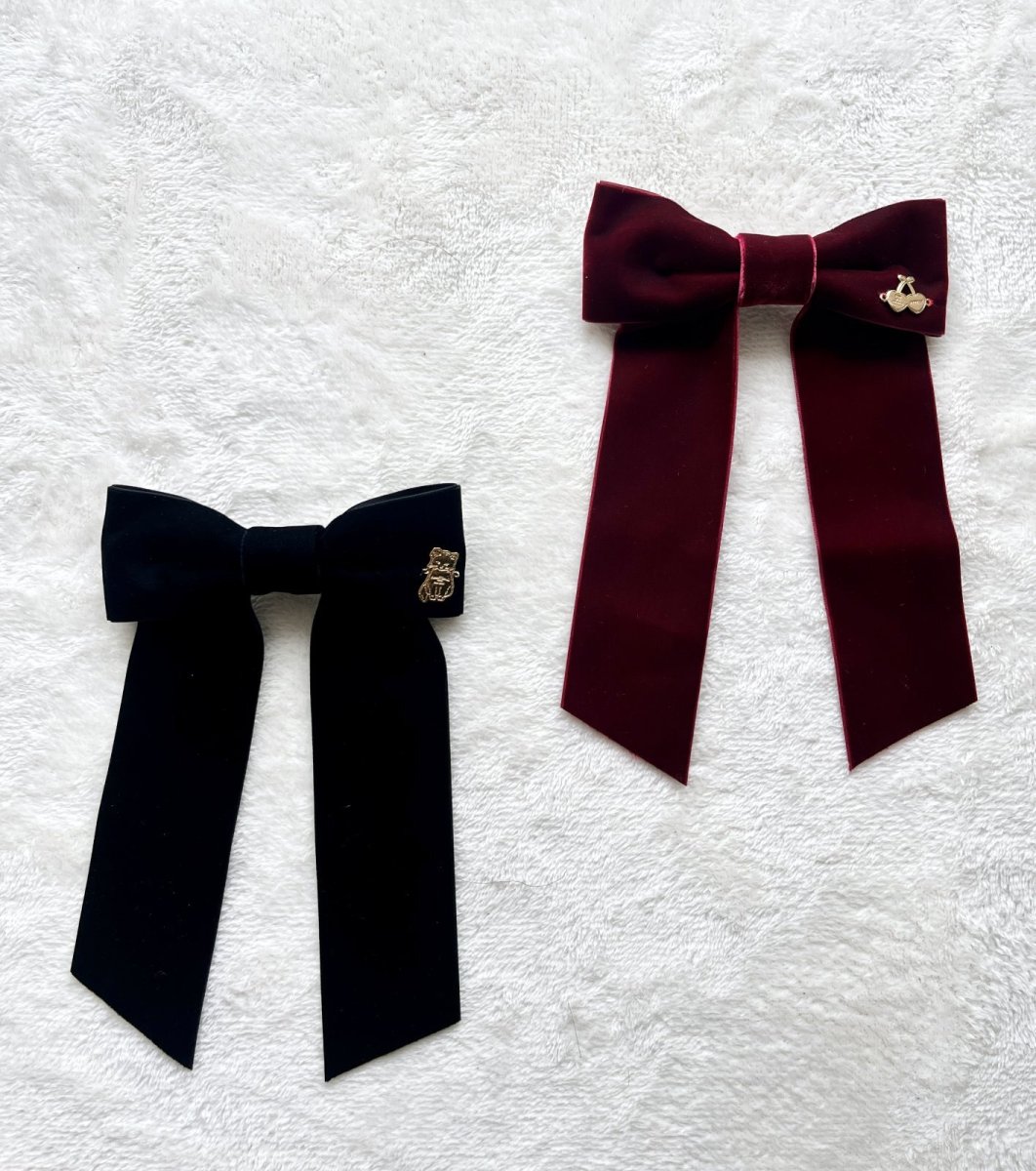 画像1: Kitten velour ribbon barrette(キトゥンベロアリボンバレッタ) (1)