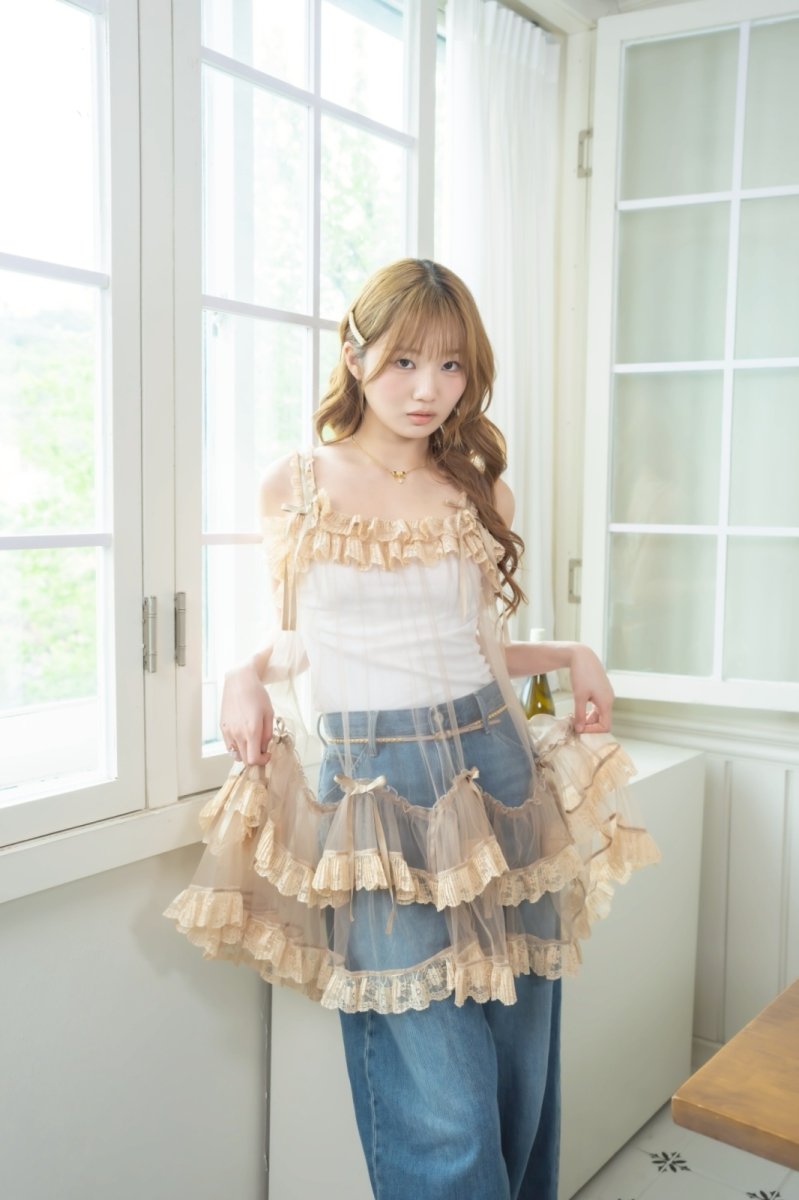 画像2: 【予約商品】tulle one-piece dress（チュールワンピース/ベージュ） (2)