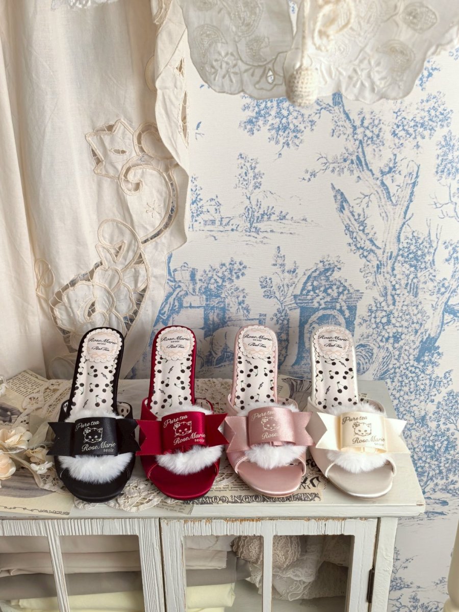 画像1: 【予約商品】Fluffy puff Shoes（フルッフィーパフシューズ）(ミュールタイプ/編み上げサテンリボン付き) (1)