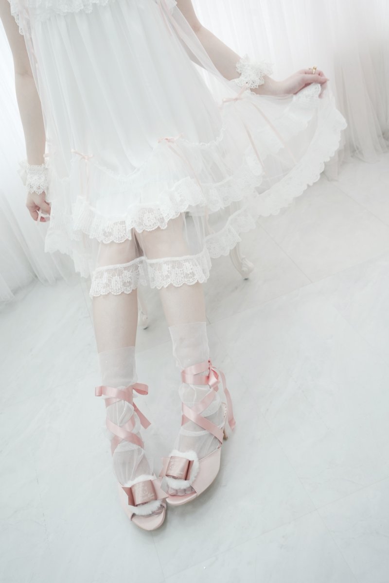 画像1: 【予約商品7/24まで】Fluffy puff Shoes（フルッフィーパフシューズ）(ミュールタイプ/編み上げサテンリボン付き) (1)