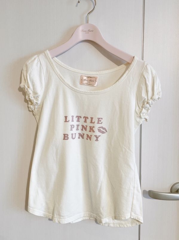 画像1: little pink bunny Tシャツ(White×Pink) (1)